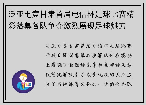 泛亚电竞甘肃首届电信杯足球比赛精彩落幕各队争夺激烈展现足球魅力