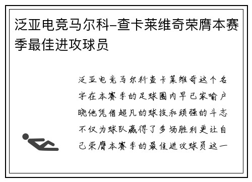 泛亚电竞马尔科-查卡莱维奇荣膺本赛季最佳进攻球员